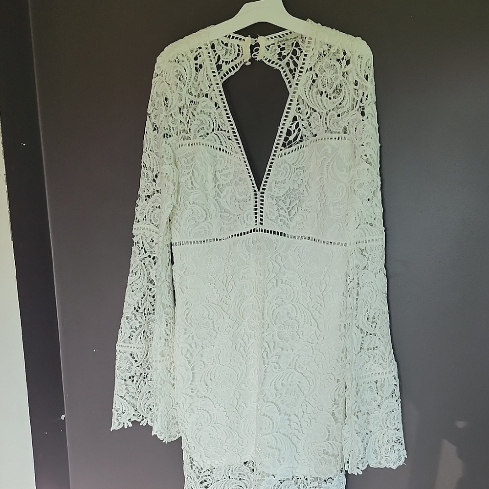 Charlotte Russe Lace Long Sleeve Dress in Cream